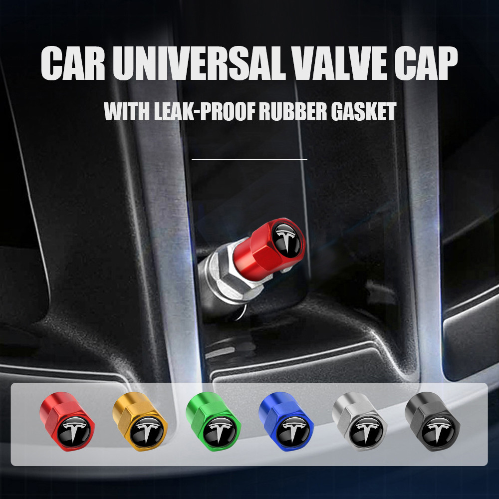 4Pcs Car Wheel Tire Valve Caps Cover Car Wheel Tire Stem Air Valve Caps for Tesla Model 3 Model S Mo