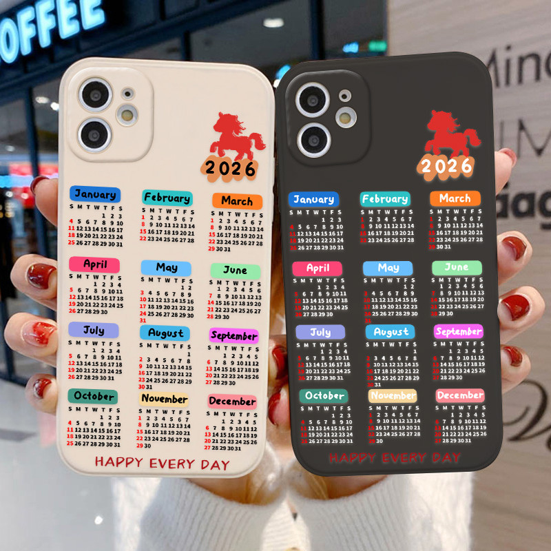 Kalender 2026 Case iPhone 11 12 13 14 15 16ProMax 17 Air  XR XS MAX 6 7 8Plus SE 2022 BANG Straight 