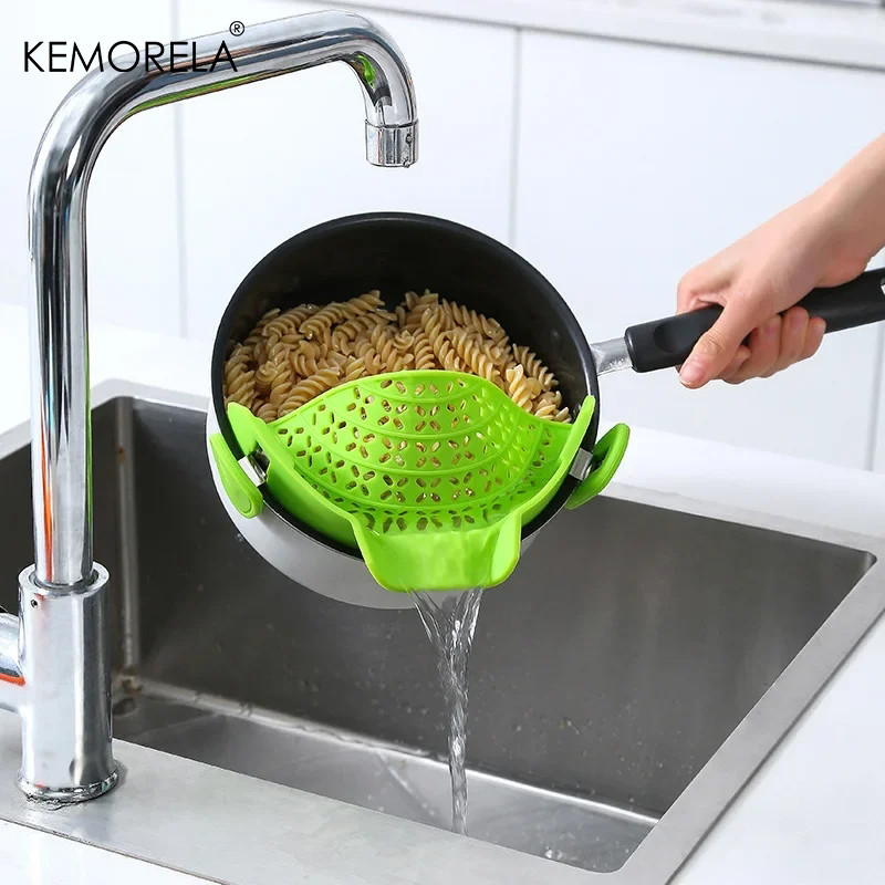 Food Grade Silicone Clip-on Pot Strainer Universal Anti-spill Pasta Pan Colander for Rice And Fruits