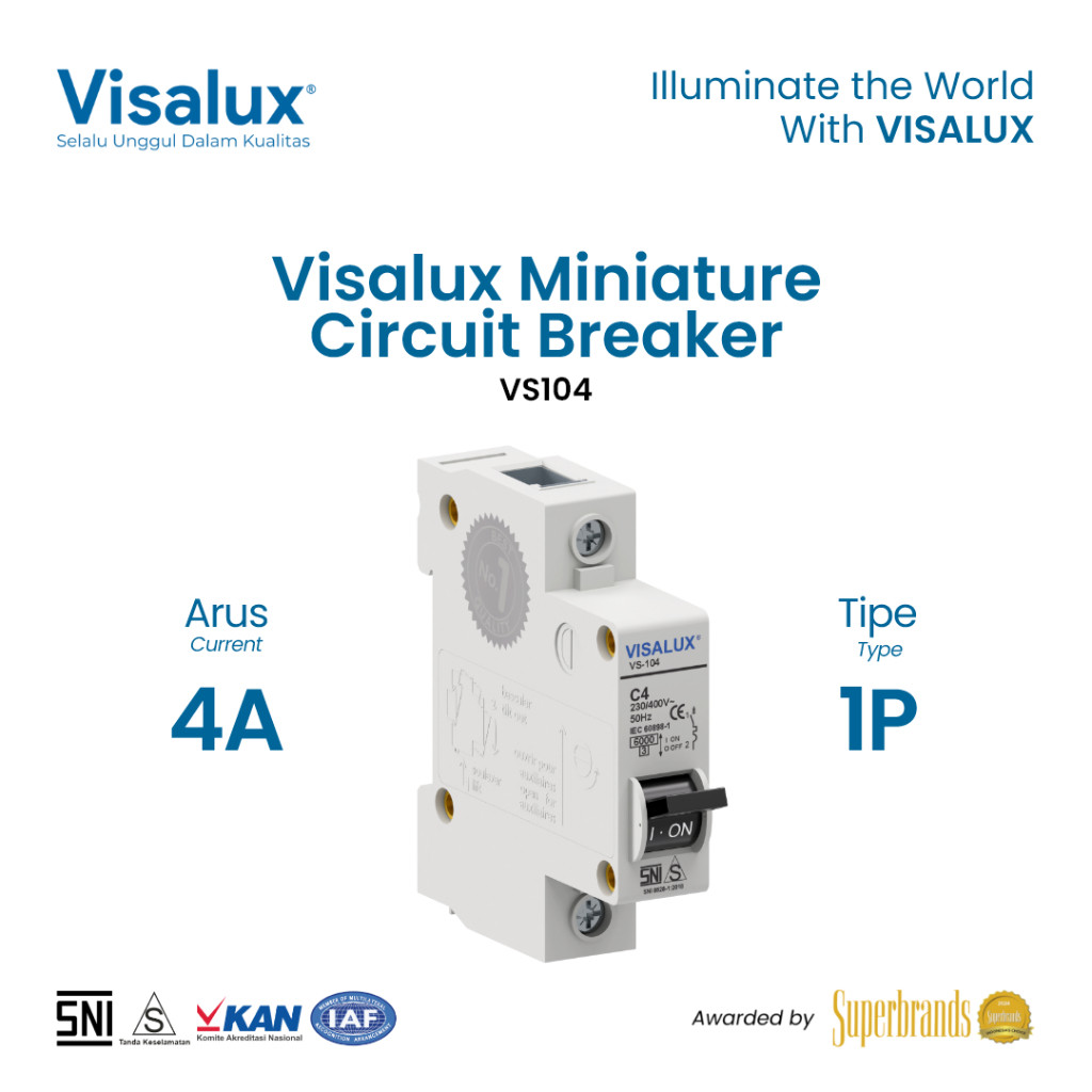 MINIATURE CIRCUIT BREAKER VISALUX MCB 4A 4 AMPERE VS104 VS 104 PEMUTUS ARUS LISTRIK SNI ORIGINAL