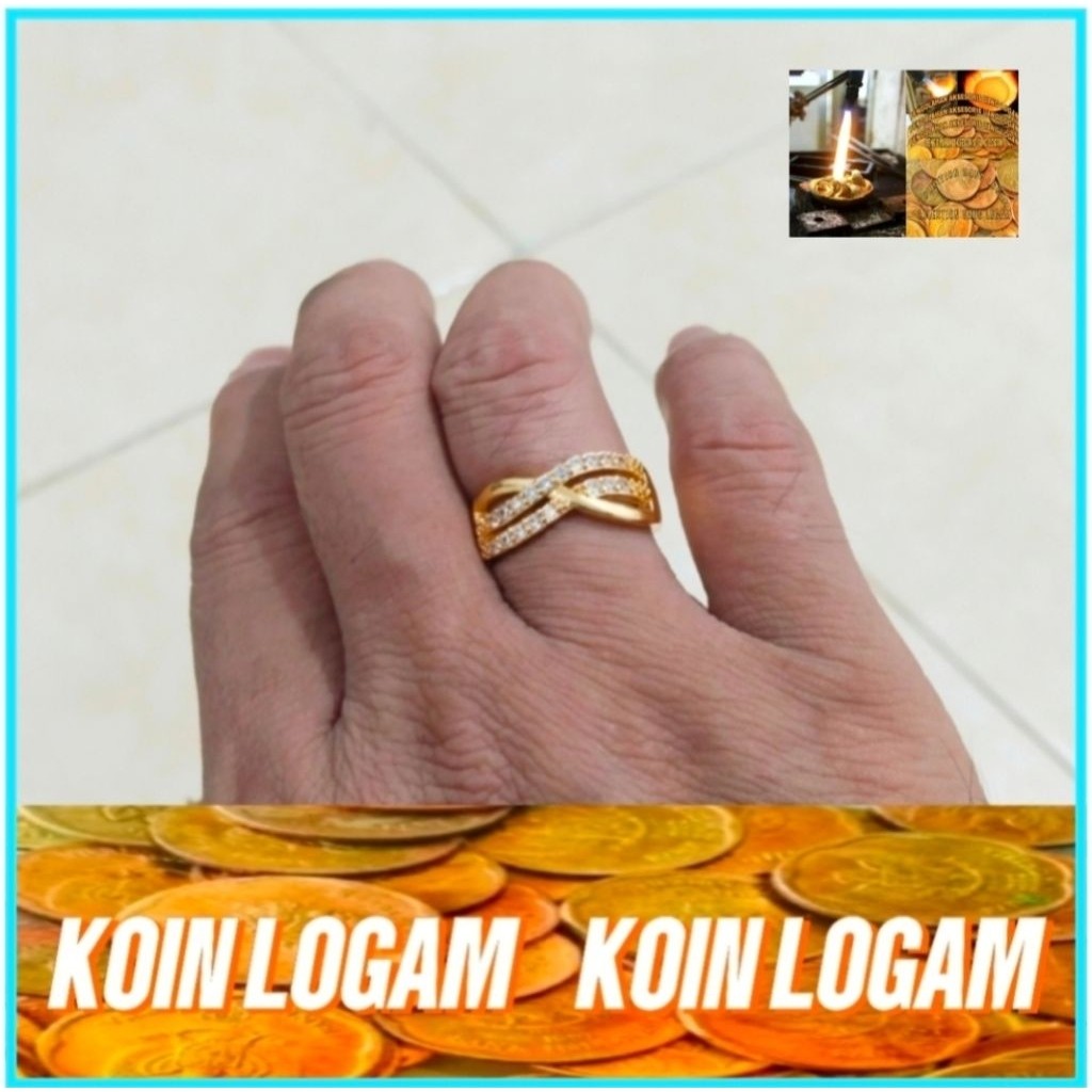 Cincin Wanita Elegan Koin 91 ORI Tidak Luntur Anti Karat Perhiasan Lapis Emas Mewah Terbaru
