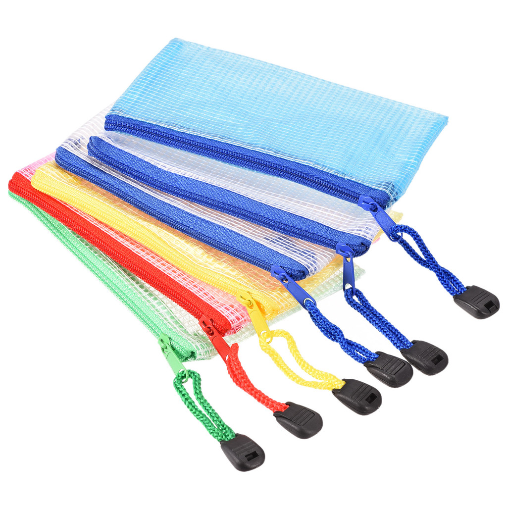 6Pcs A5/A6/B6/B8 Mesh Zipper Pou Document Bag Waterproof Zip File Folders Sool Office Supplies Penci