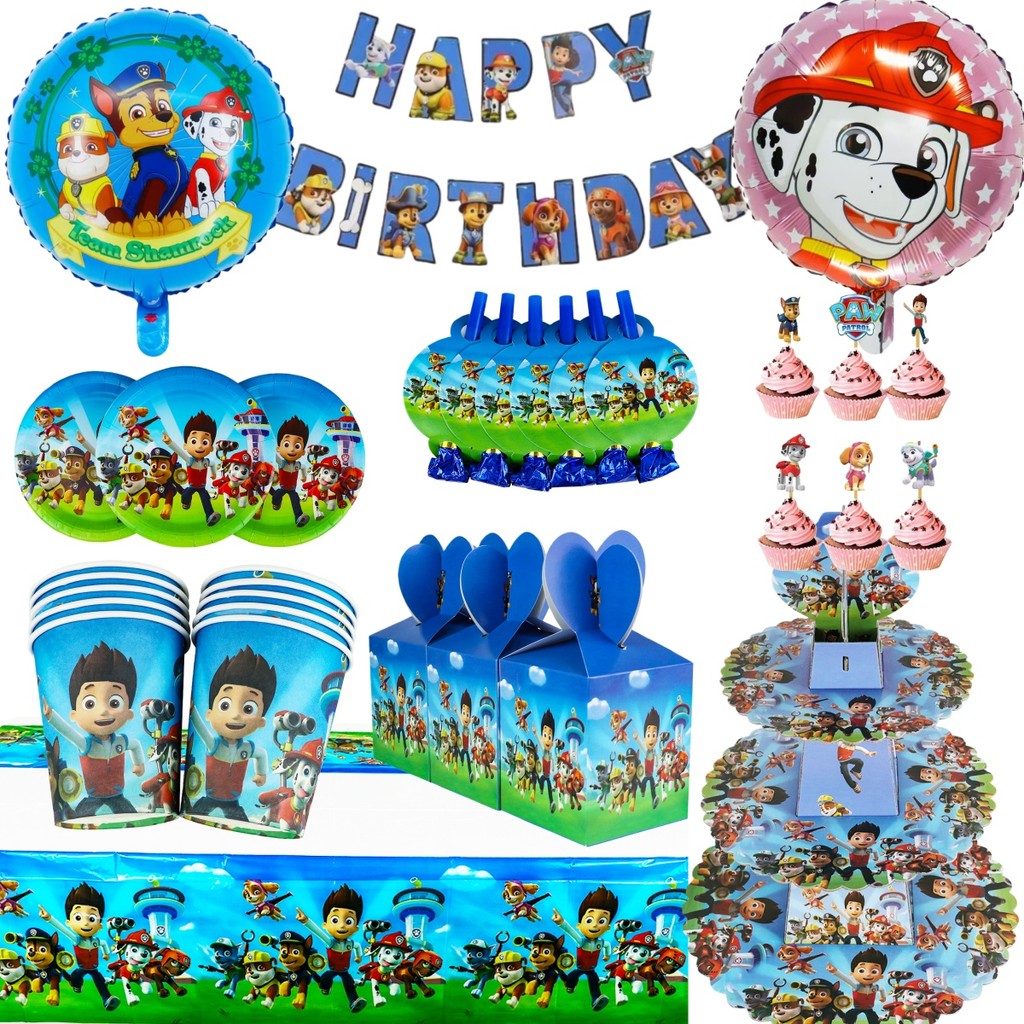 Paw Patrol Birthday Party Balloon Set sposable Tableware Decoration Baby Shower Cup Plate Background