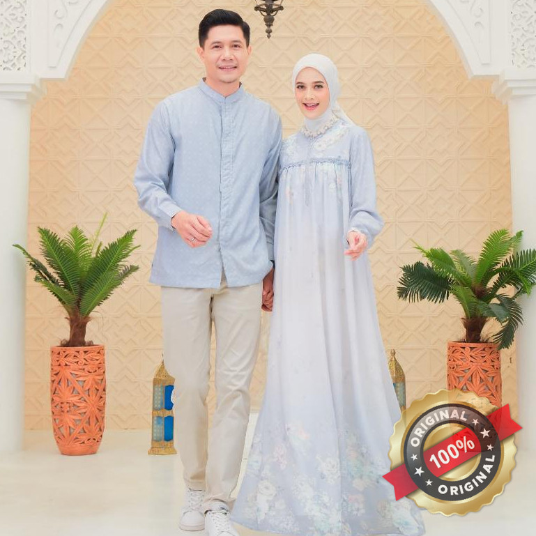 KEKE - Set Sarimbit Lebaran 2026 Almira Baby Blue Gamis Koko Couple Famset Model Tebaru Family Set C