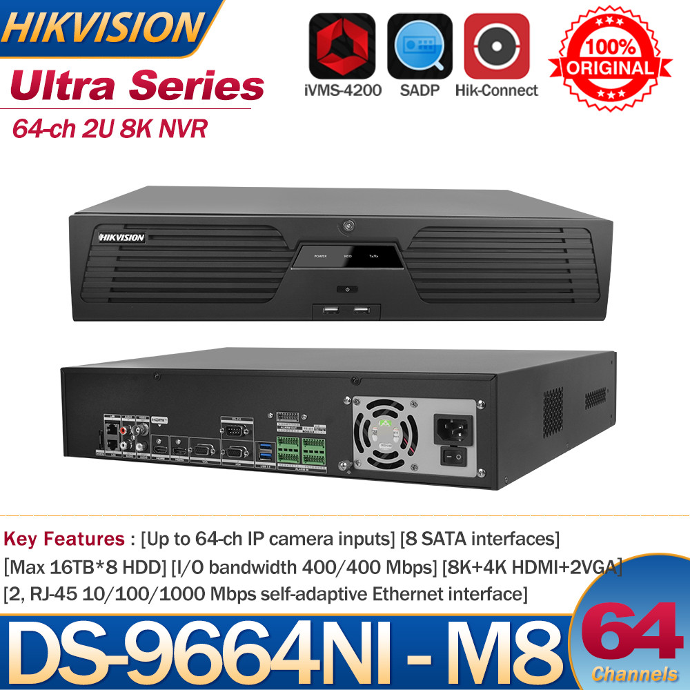 Hikvision Original NVR 64ch 2U 4K NVR DS9664NIM8 64ch IP Cameras 8 SATA HDD Network Video Recorder S