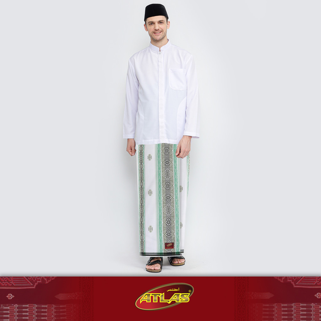 Sarung ATLAS Premium 790 Jacquard Songket Putih Hijau 04