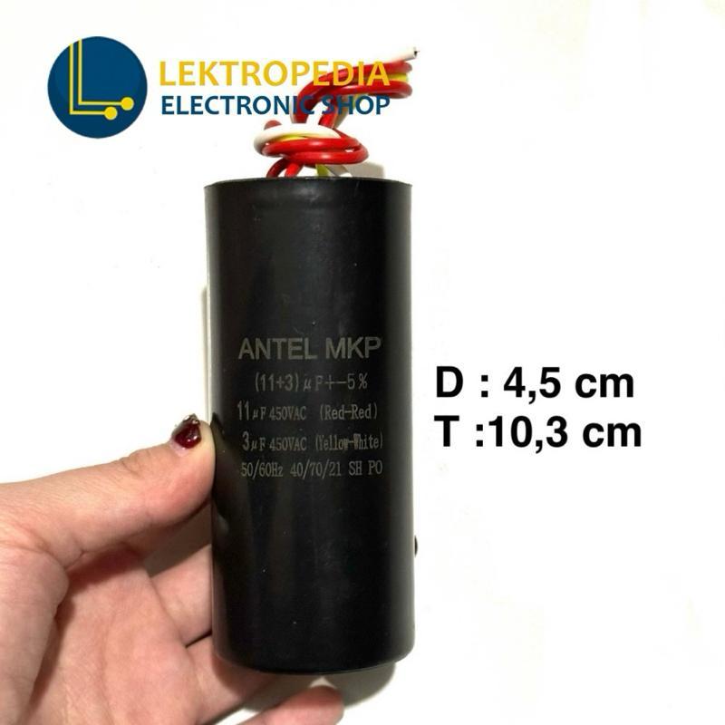Kapasitor AC 11+3uf ANTEL MKP 450v Bulat Soket uf mikro 11 + / 3 uf 3 kaki mikro Capacitor aluminium