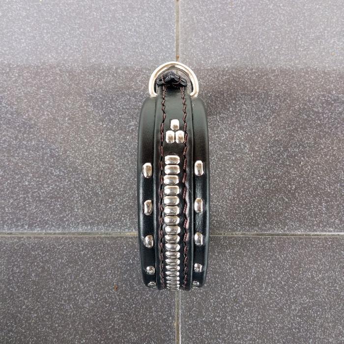 BEST Kalung Anjing Kala 3 Baris dari Kulit Berkualitas dengan Aksesoris Stainless Steel dan Ring D a