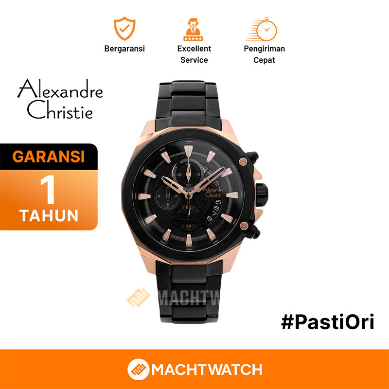 [CLEARANCE AC] Jam Tangan Pria Alexandre Christie Chronograph AC 6651 MC BBRBA Men Black Dial Black 