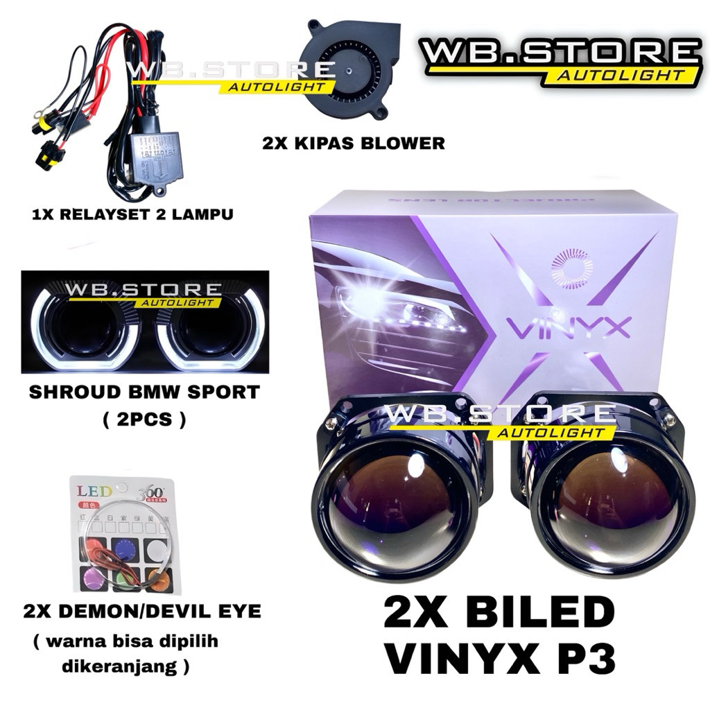 PAKET BILED VINYX P3 50WATT PURPLE LENS 2,5 INCH BILED VINYX