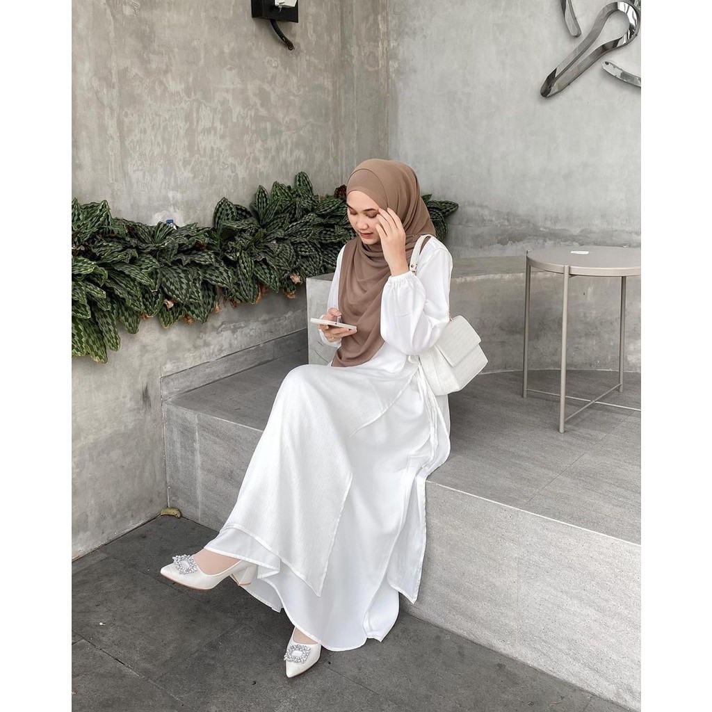 SPESIALPRICE Zafaoutfit Raya Dress Putih - Gamis Wanita Syar’i untuk Umroh Haji
