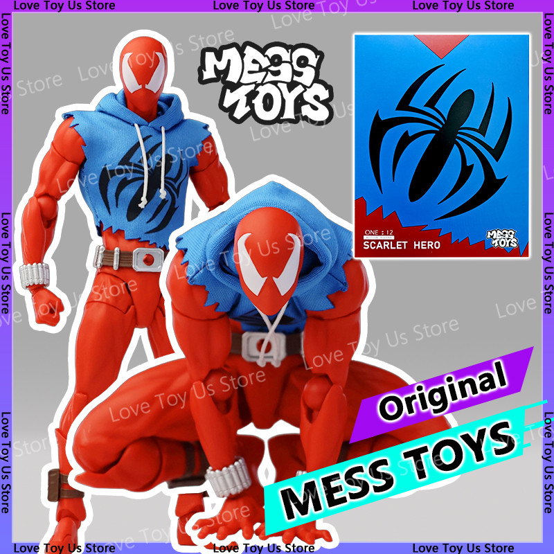 Original Mess Toys Scale Spider Man Action Figures Kids Toy Mafex ML Scarlet Spiderman in Vest & Hoo