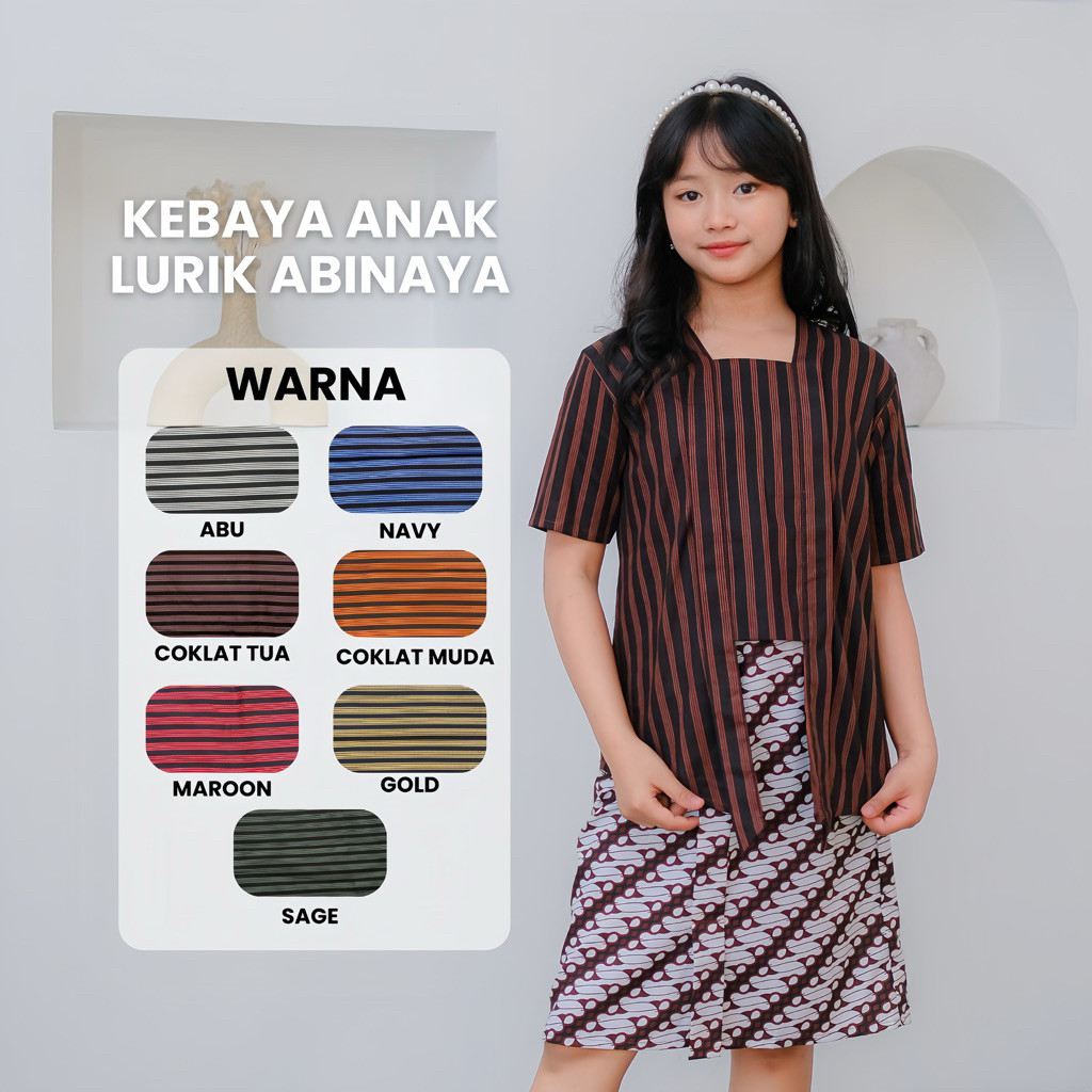 SALE SET KEBAYA LURIK ANAK PEREMPUAN LENGAN PENDEK ROK PENDEK ABINAYA