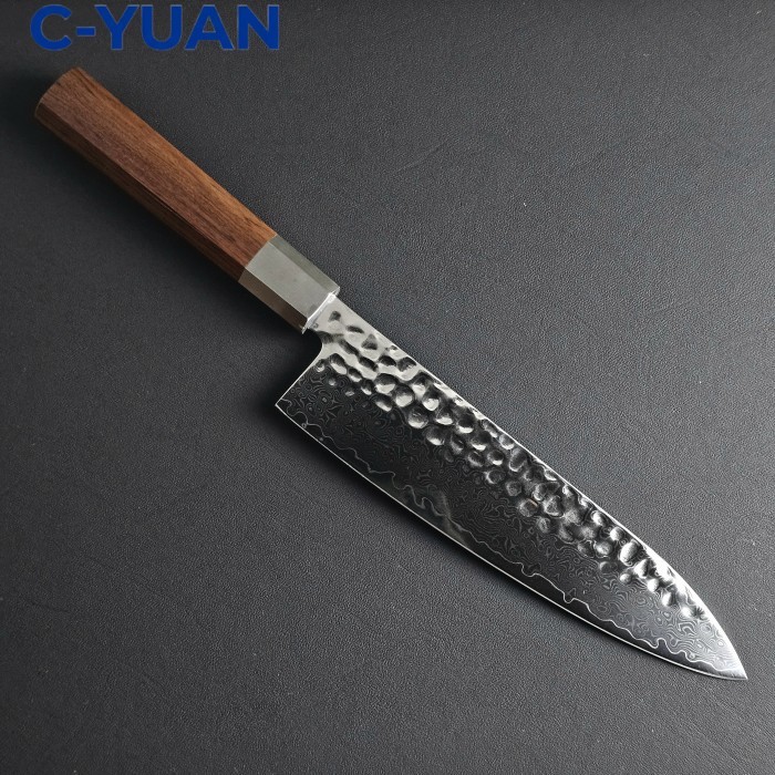 Pisau Dapur Gyuto 20CM Damascus Hammered Stainless Bolster Chef Knife Premium Tajam Kuat