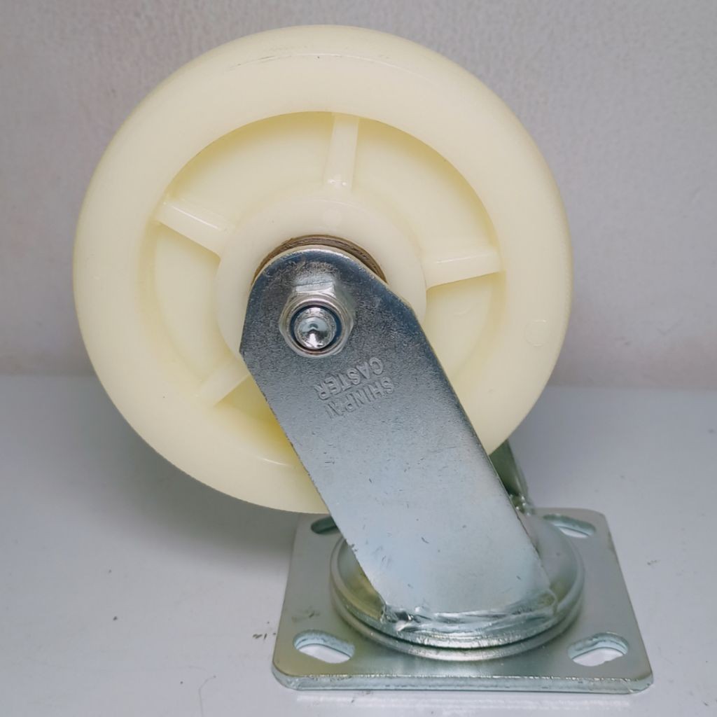 JAMIN MURAH Roda Troli 6 inch 150mm Nylon High Strength Double Ball Bearing Plate 400kg Trolley Heav