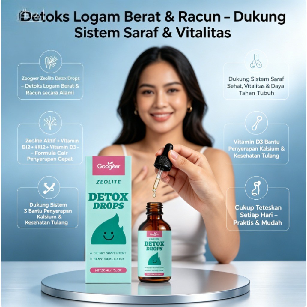 Googeer Zeolite Detox Drops Tetes Detoks Logam Berat Vitamin B12 D3 30ml LY41532