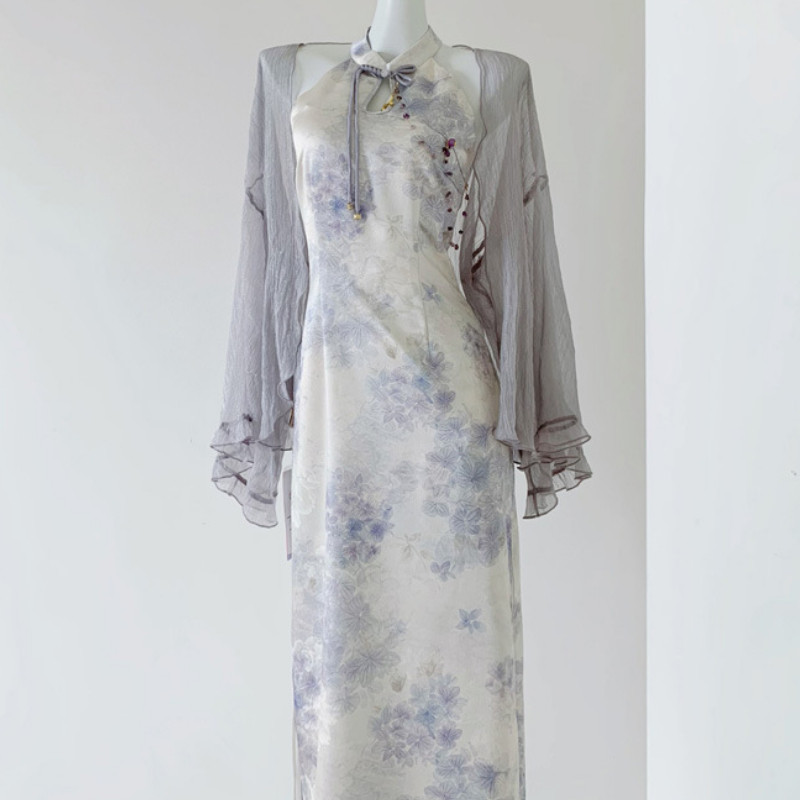 Mode Vogue Gaun cheongsam elegan yang disempurnakan, set cardigan retro baru yang awet muda.