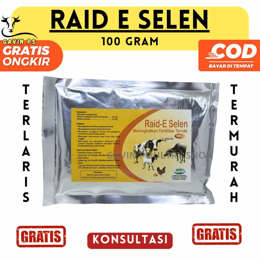 RAID E SELEN 100 GRAM - Raid All Meningkatkan Fertilitas Kesuburan Hewan Ternak GPS