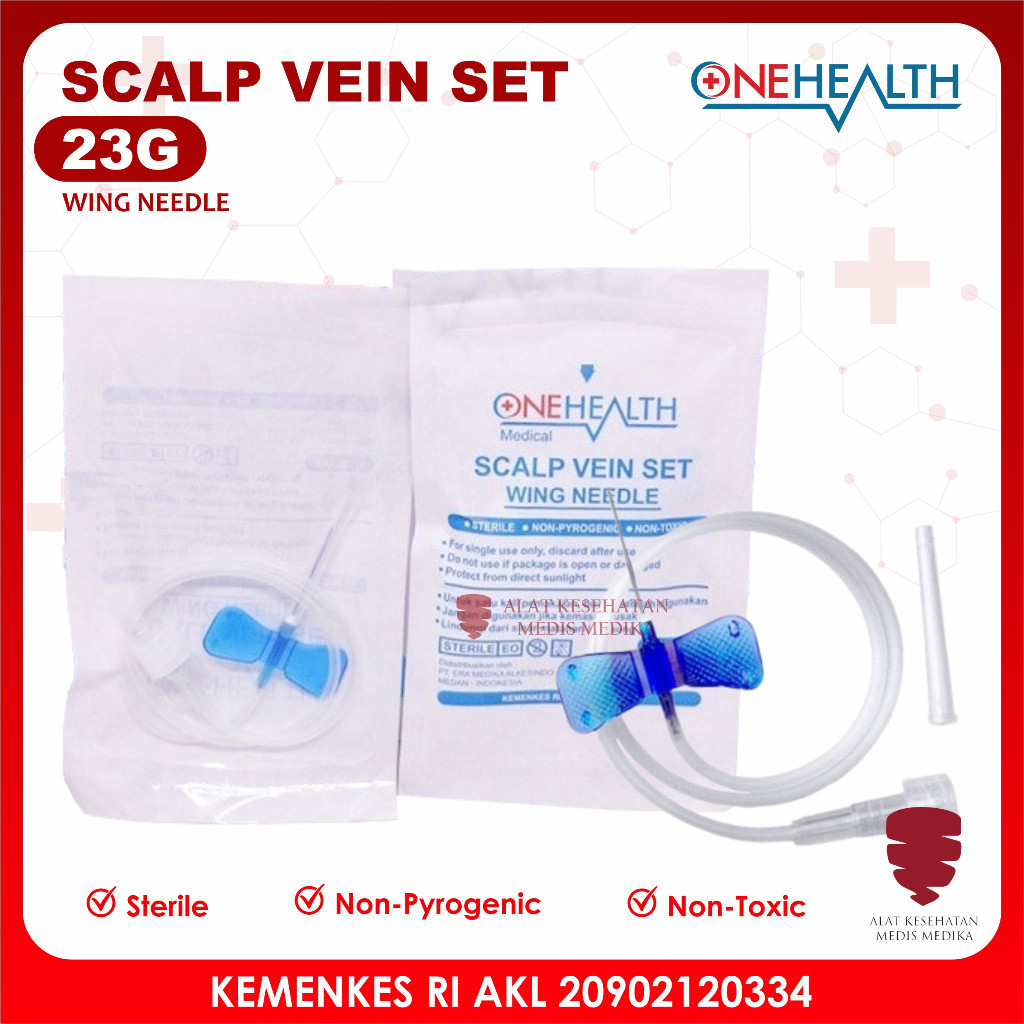 Scalp Vein Set Needle Wing 23G OneHealth Jarum Infus Disposable Infusion Set Kupu-Kupu Sterile 23 G