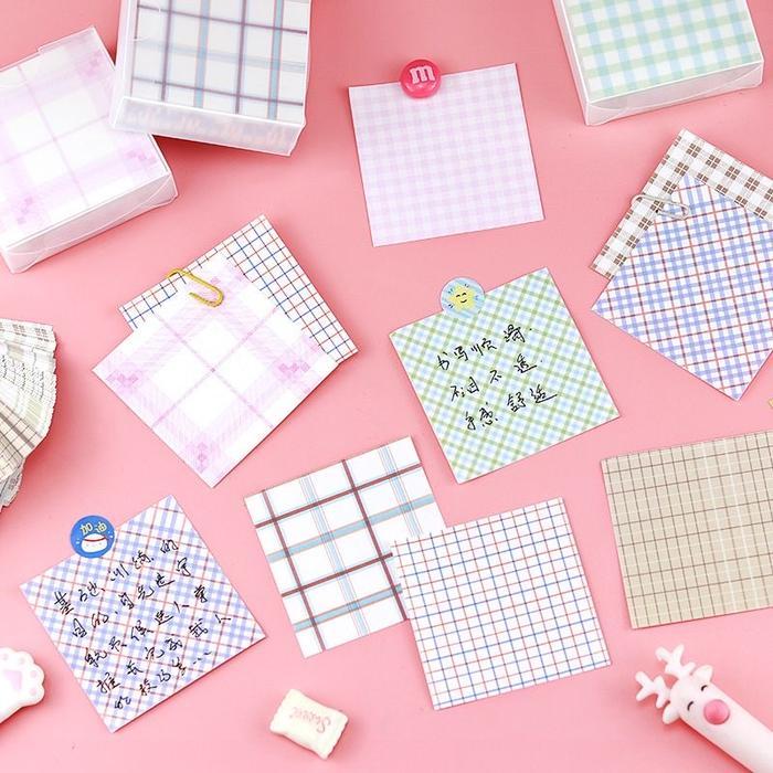 200 Lembar Grid Note Memo Boobou Paper Plaid Korean Style Notepad Crafty Charm