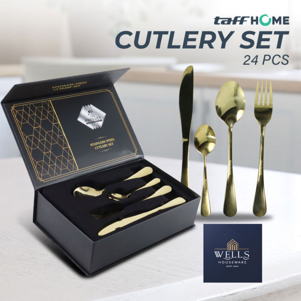(Seria Mart) Wells Houseware - TaffHOME Set Alat Makan Perlengkapan Sendok Garpu Pisau Cutlery 24 PC