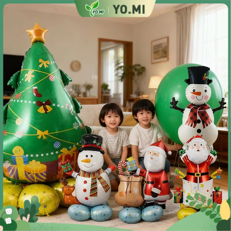 Yo.mi Dekorasi Pesta Natal Santa Claus Tahun Baru Balon Natal Berdiri Boneka Salju Prajurit Dekorasi