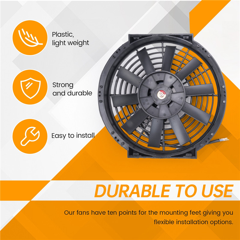 Powerful 10 In 12V 80W 2100Rpm Universal Straight Black Blade Electric Cooling Raator Tank Fan Mount