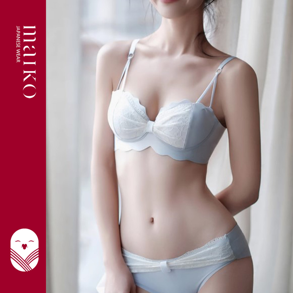 [ MAIKO JAPAN ] Sarah Bra Set Push Up Tanpa Kawat Celana Dalam Wanita Bh CD Motif Renda Bunga Import