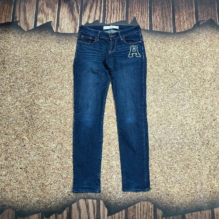 celana panjang jeans biru stretch ABERCROMBIE & FITCH patch blue denim bahan melar murah bagus size 