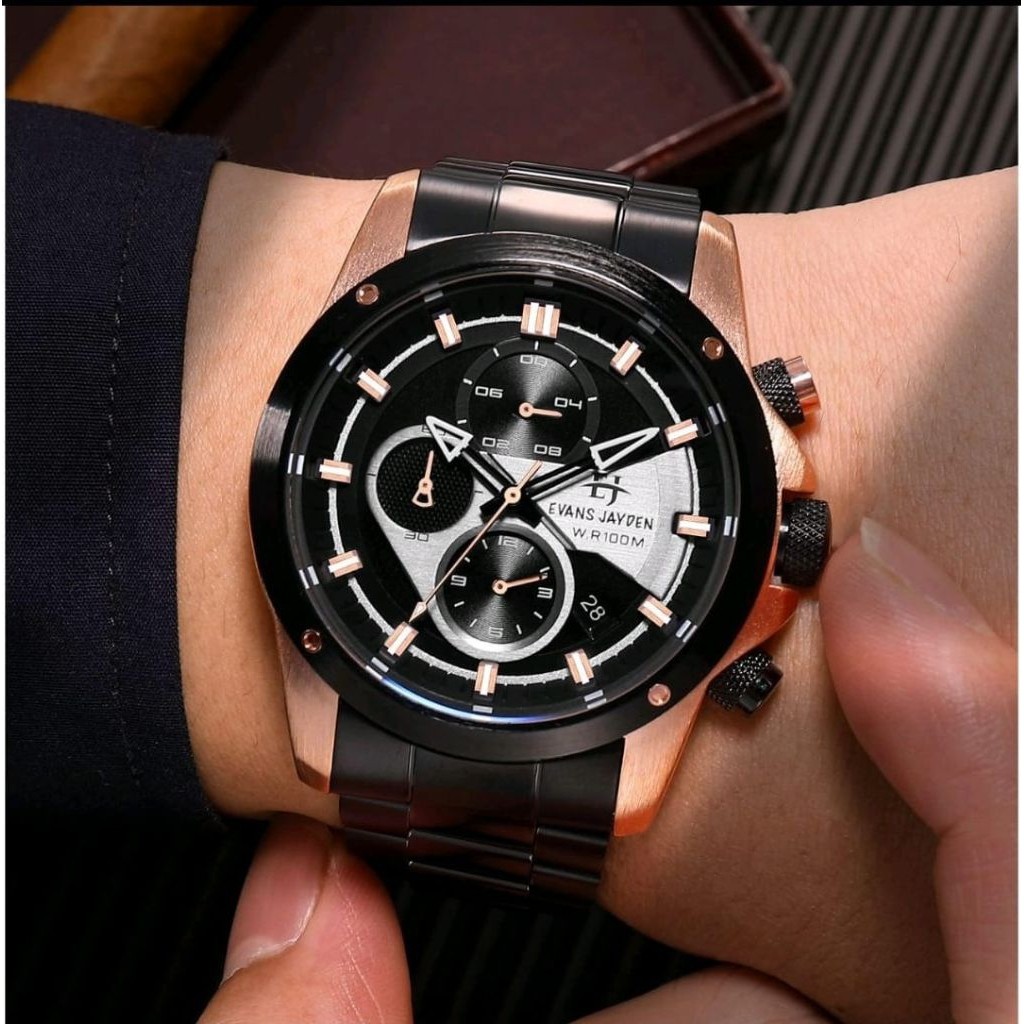 BUY 1 GET 1 JAM TANGAN PRIA ORIGINAL CHRONO AKTIF SEMUA EVANS JAYDEN 9589 RT