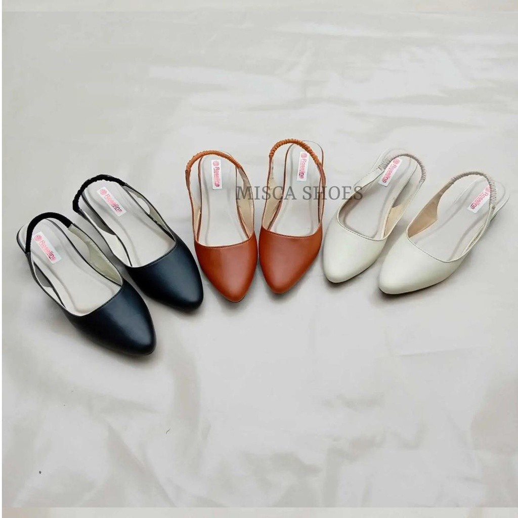MISCA Flat shoes Sepatu Flat Wanita Cantik Motif KARET BELAKANG Hak 3 Cm Terbaru
