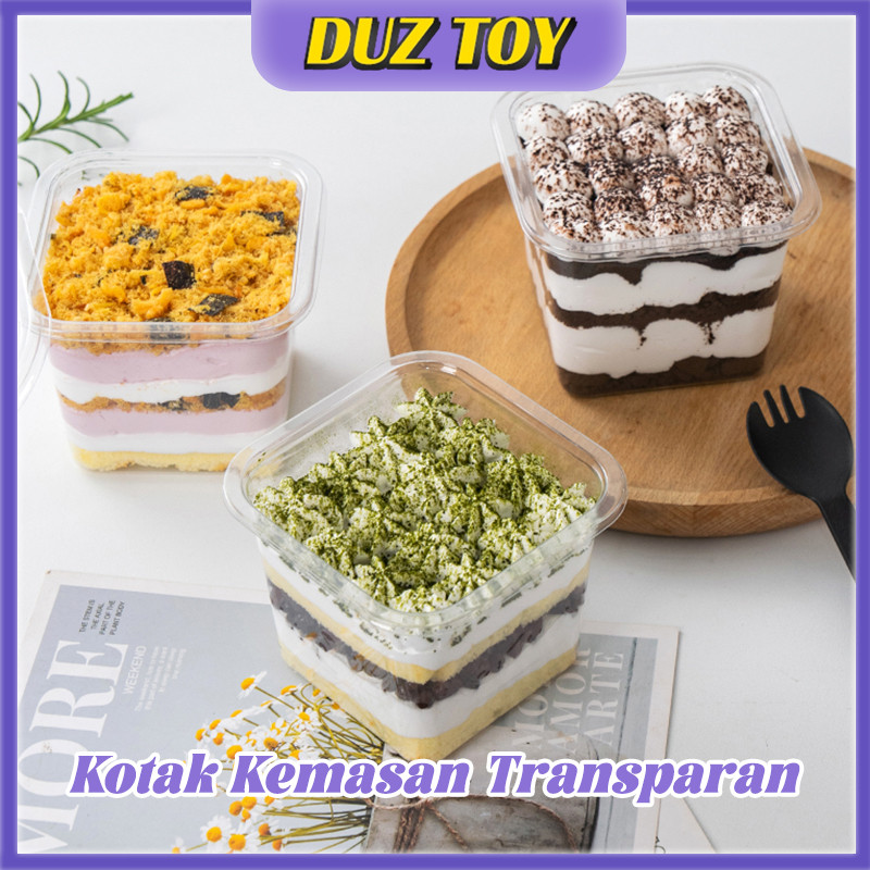 Korean Dessert Box Kotak Tinggi Premium Cup Kotak Dessert Tiramisu Salad Puding-Kotak Persegi + Garp