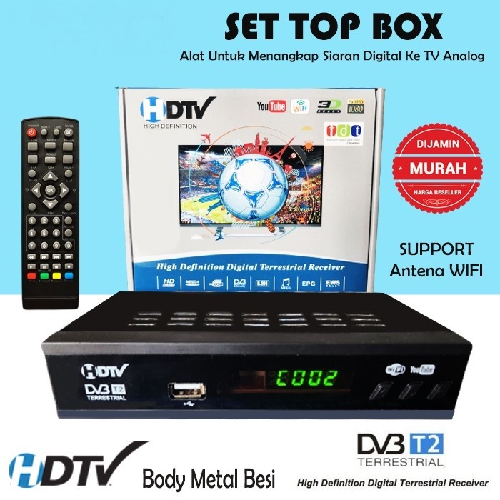 STB TV Digital DVB-T2 WiFi 1080P Full HD Receiver Decoder TV Digital Akses Internet Nirkabel Output 