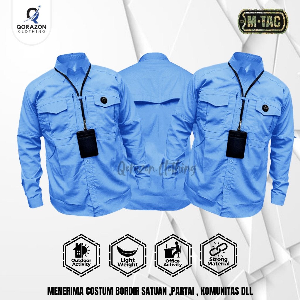 HERBERTSHOP Kemeja Tactical M-TAC ORIGINAL Biru Muda Lengan Panjang Baju Kantor Lapangan Outdoor Act