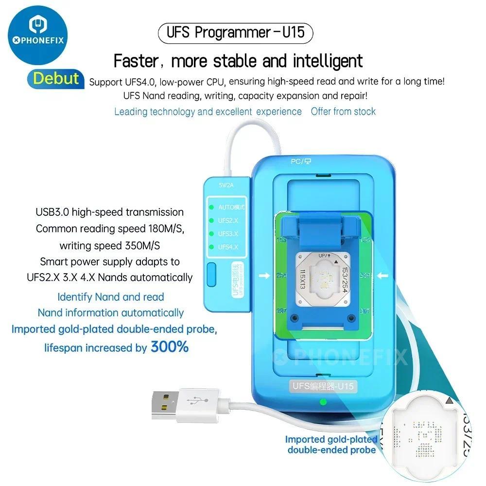 JCID Programmer 3in1 UFS U15 Box  For BGA153/254/297 UFS2.X 3.X 4.X NAND IC Chips Automatically Iden