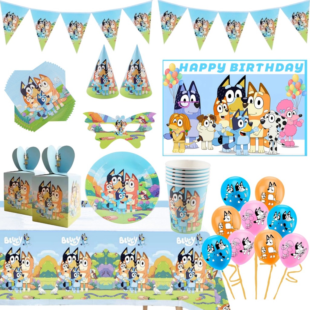Bluey Bingo Family Dog Birthday Party Balloon sposable Tableware Party Supplies Baby Shower Gift Bag