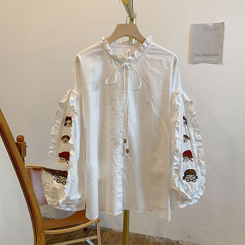 Kemeja kartun Prancis lengan panjang