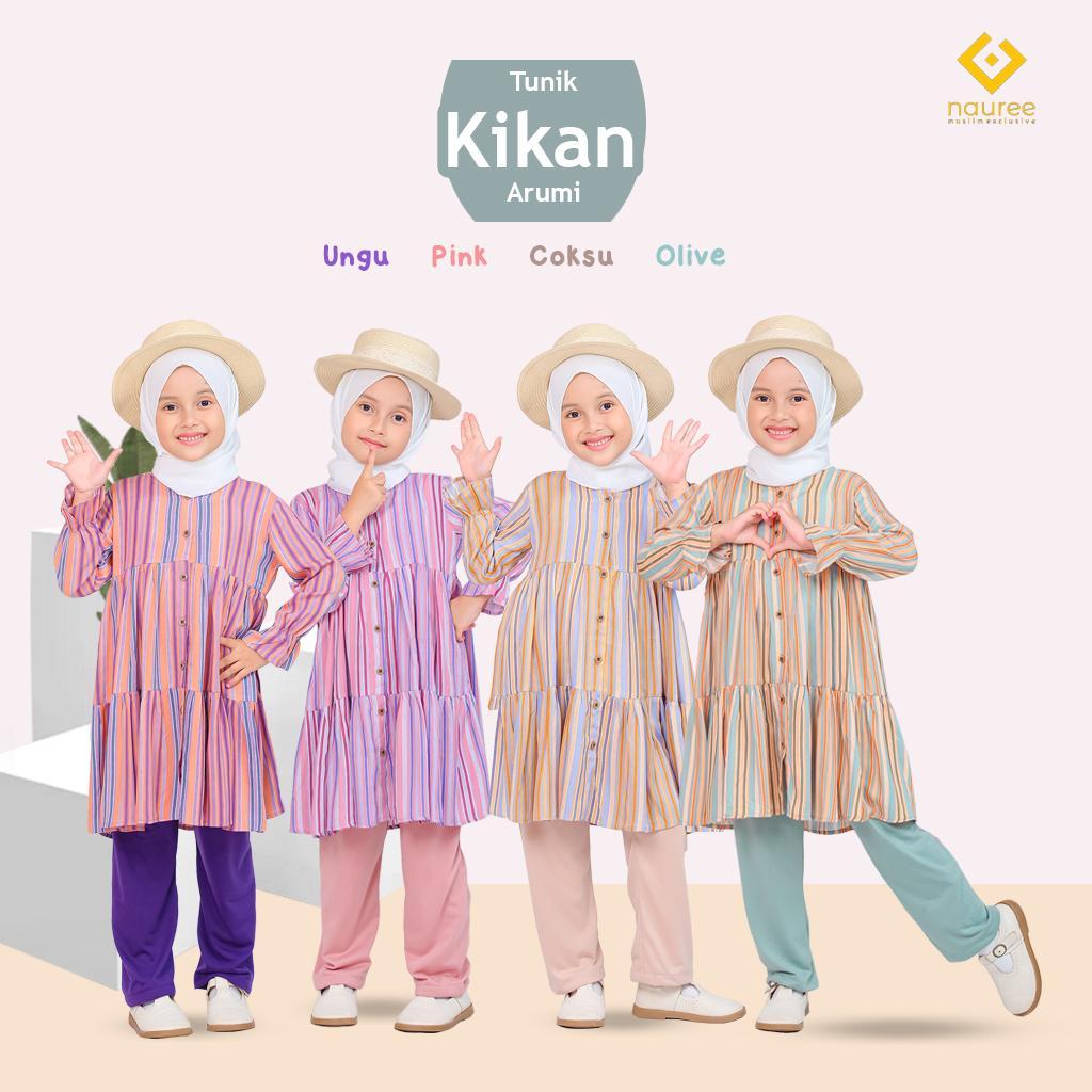 Nauree - Setelan Tunik Kkan Arumi Baju Anak Perempuan Bahan Katun Rayon Printing Full Kancing Hidup 