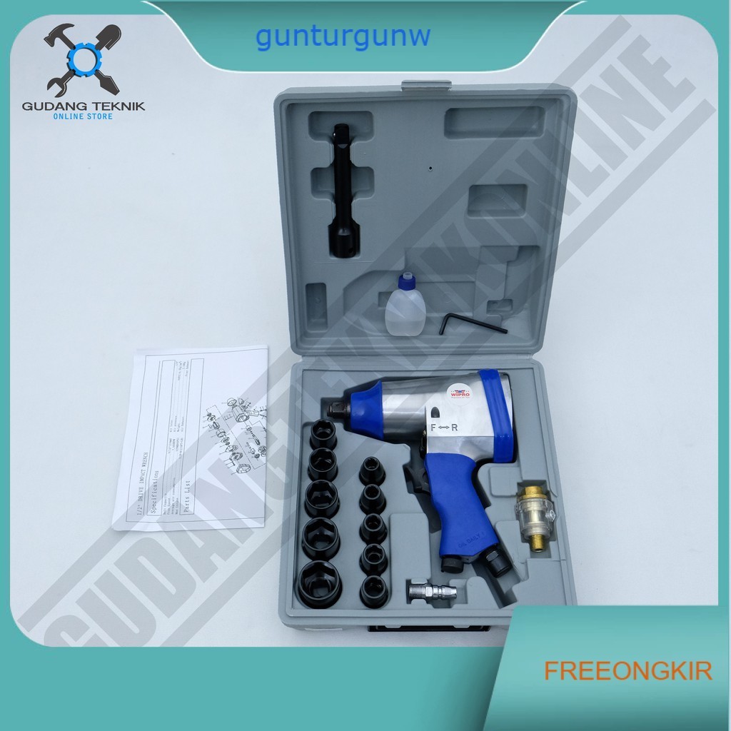 Air Impact Wrench 1/2 Inch Kit Set Wipro WP 7808 - Impact Wrench 0.5 inch WP7808