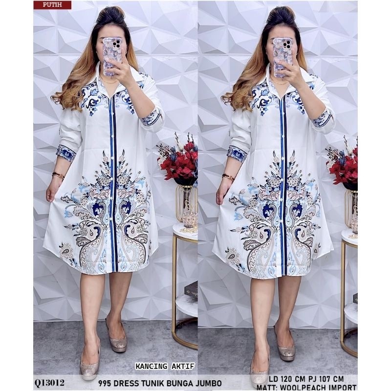 Tunik Motif Biru Bunga Jumbo Mewah Dress Tunik Motif Bunga