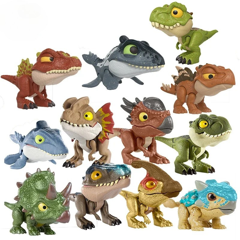 Original Mattel Jurassic World Mini nosaurs Snap Squad Finger Model Joints Move T-rex Toys for Boys 