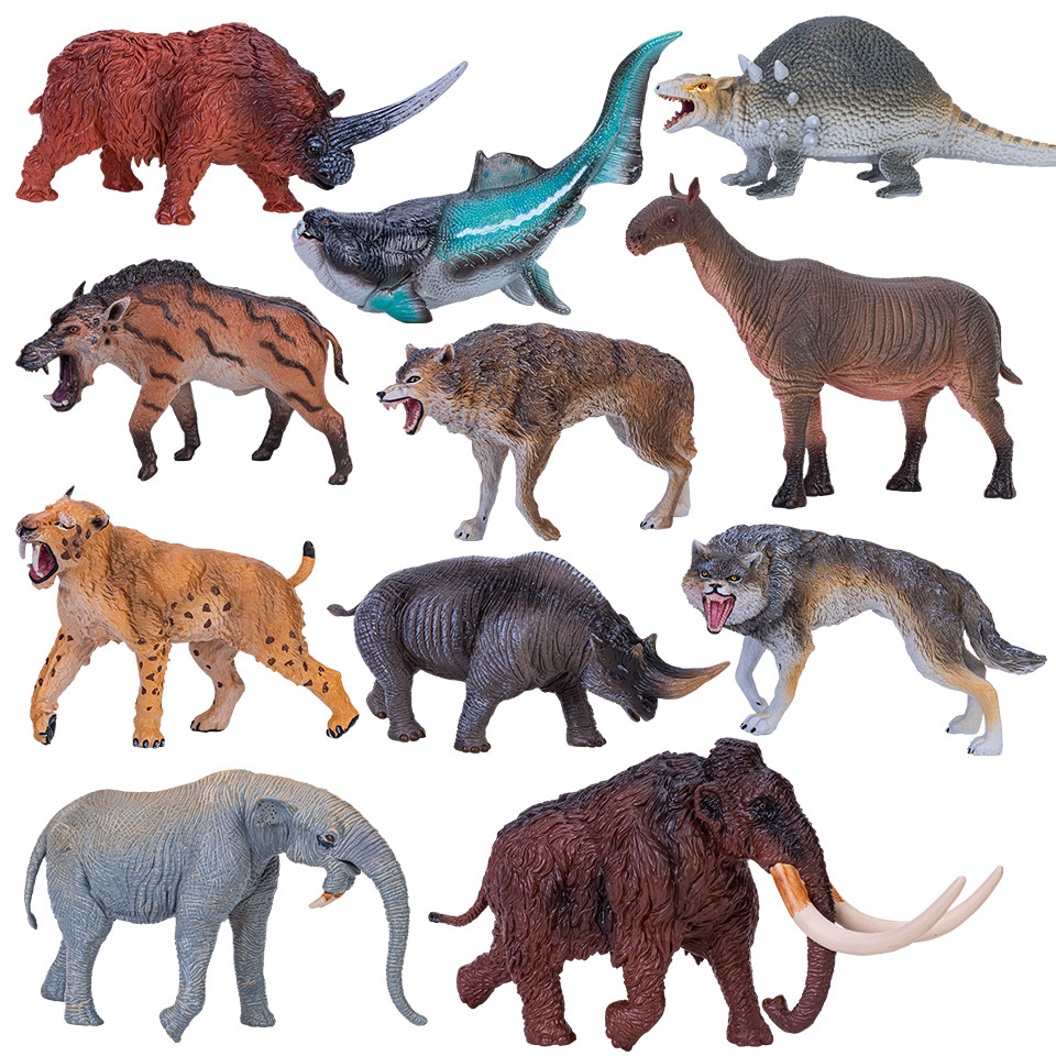 Simulation Mammoth Model Woolly Rhinoceros Ice Age Saber Tooth Tiger re Wolf Kids Toy Action Figures