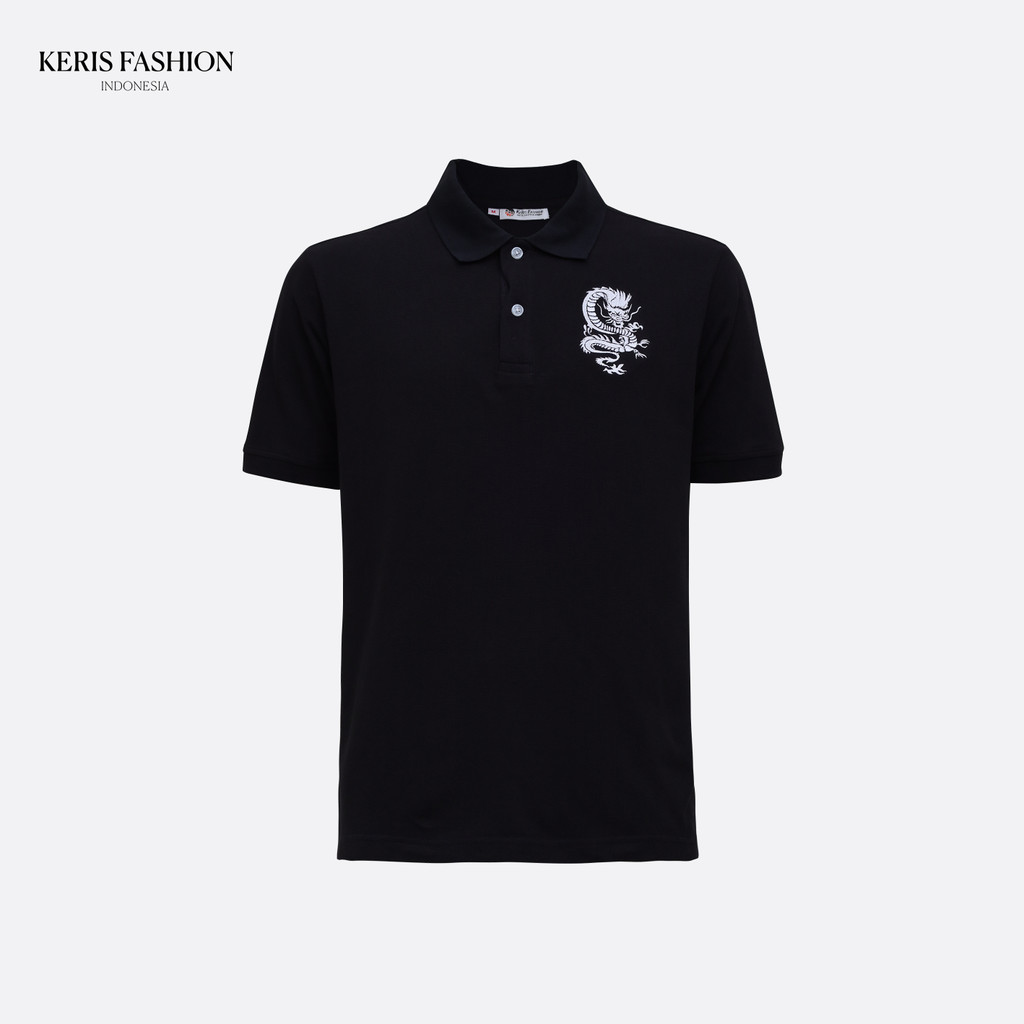 Keris Gallery Polo Shirt Kancing Dua Motif Naga Imlek - Hitam