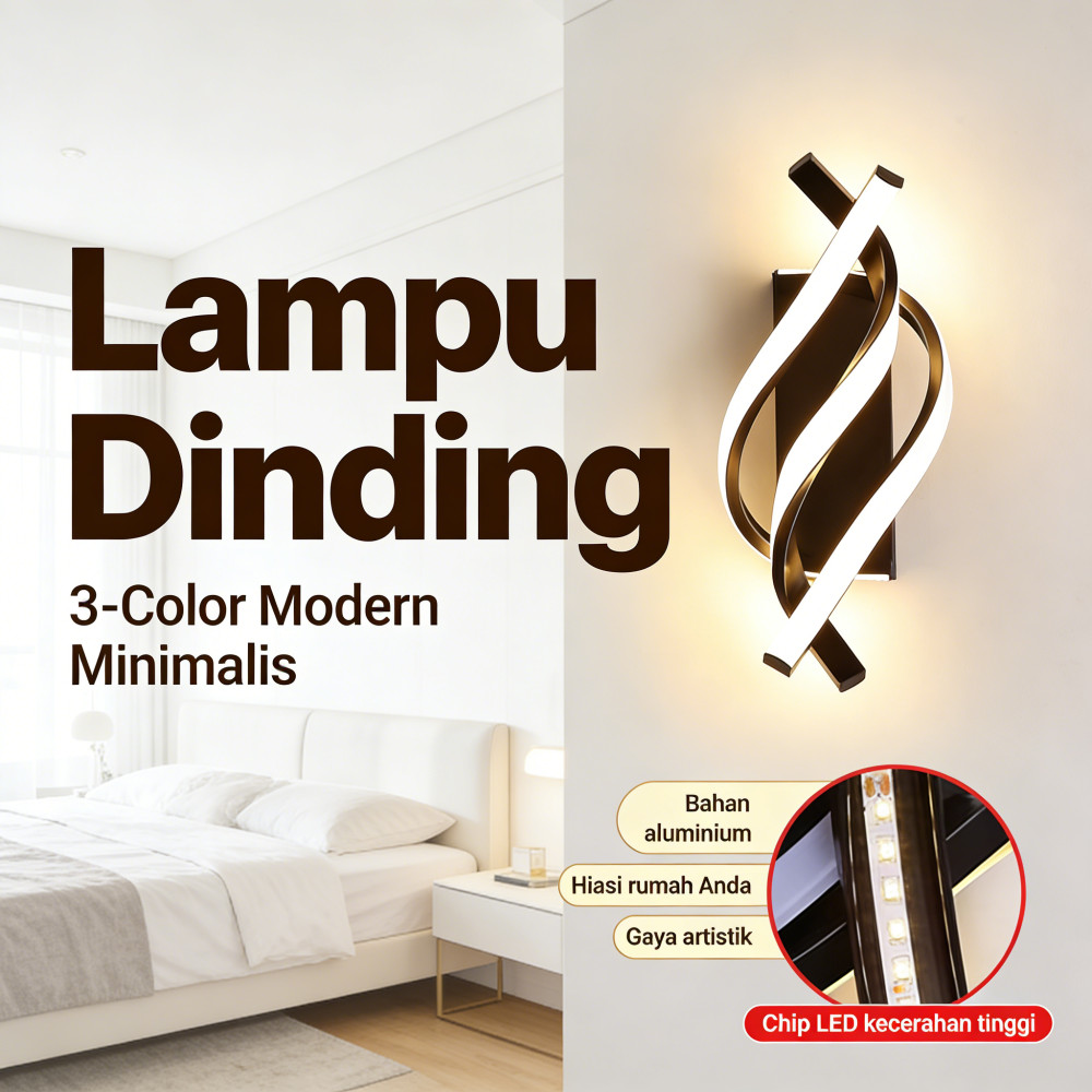 kamar tidur tempel dinding minimalis aesthetic ruang tamu dinding hias 3 Warna LED lampu
