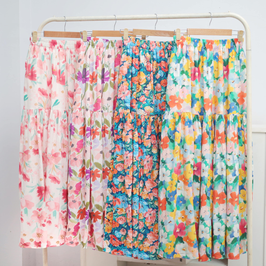 Rok Floral  | Flower skirt | rok payung motif bunga tropis | rok wanita rayon furing dalam | rok flo