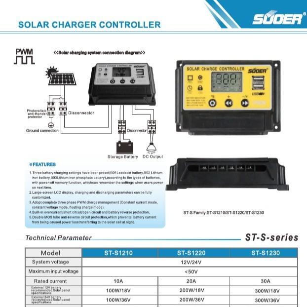 Solar Charge Controller SCC 30 A 30A SUOER Lithium Terlaris