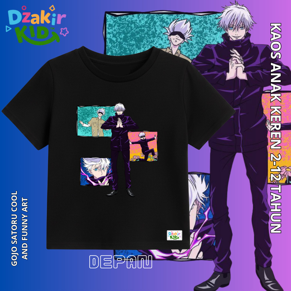 DZAKIR KIDS Kaos ORIGINAL Anak Anime Viral Premium Gojo Satoru JUJUTSU KAISEN COOL And Fun Art Aesth