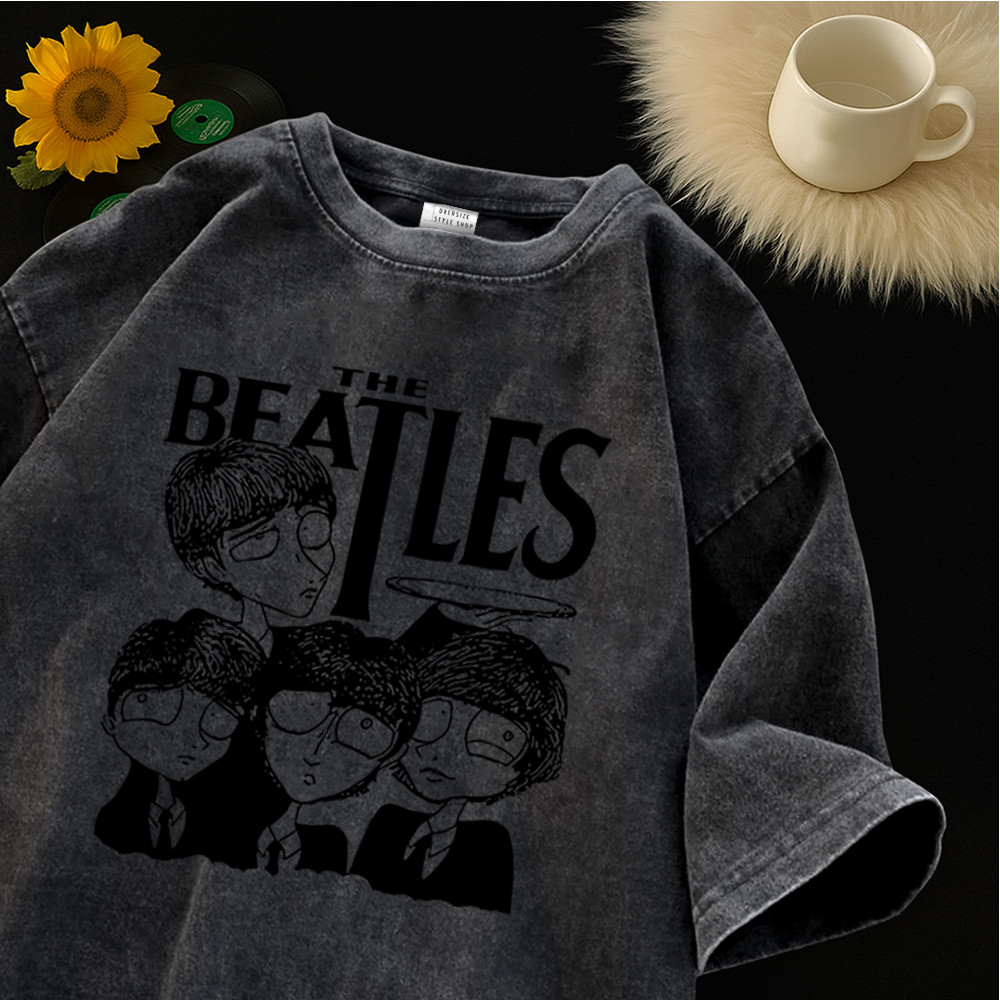 Oversize Style | Kaos Black Washed Oversize Unisex | Motif Art The Beatles |  Bahan Cotton