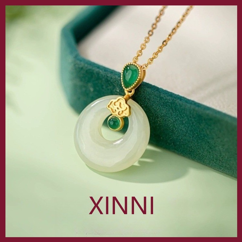 XINNI Kalung Gesper Perdamaian Jade Hetian S925 Hadiah Hari Ibu untuk Ibu Hadiah Ulang Tahun untuk I