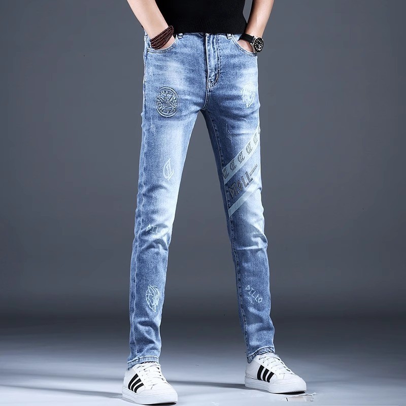 Jeans Eropa pria, pakaian pria, celana pendek pria, celana ketat pria, celana panjang pria